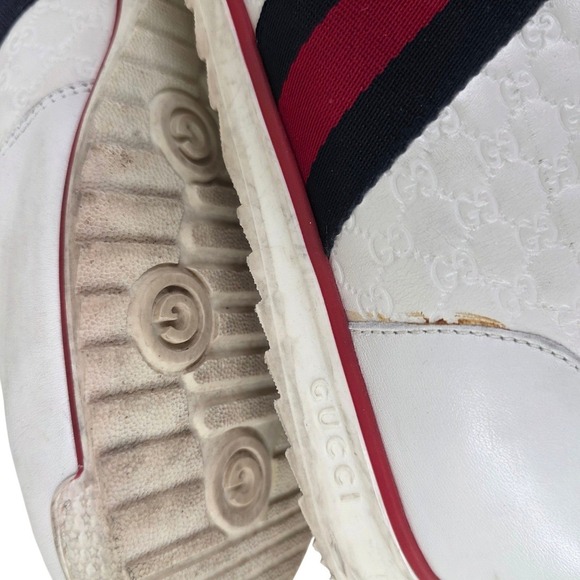 Gucci White Guccissima Leather Sneakers Mens 9 G US 10 Wide Web Stripe Low Top - Picture 14 of 15